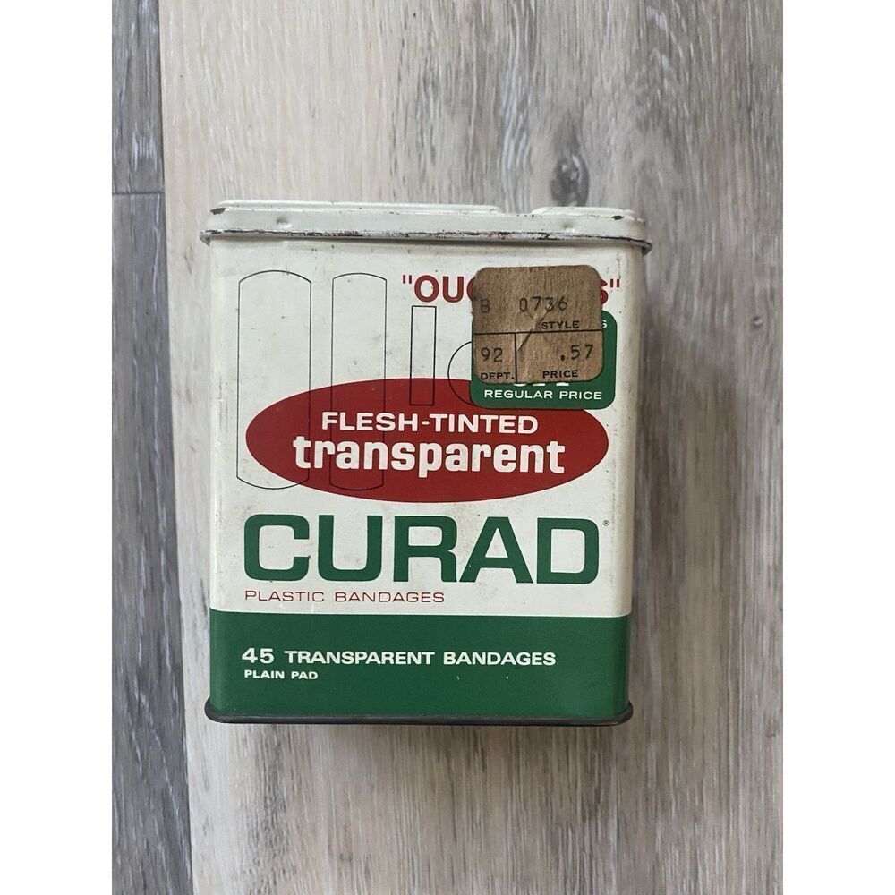 *VINTAGE CURAD BANDAGES "OUCHLESS" FRESH-TINTED TRANSPARENT with Band-aids